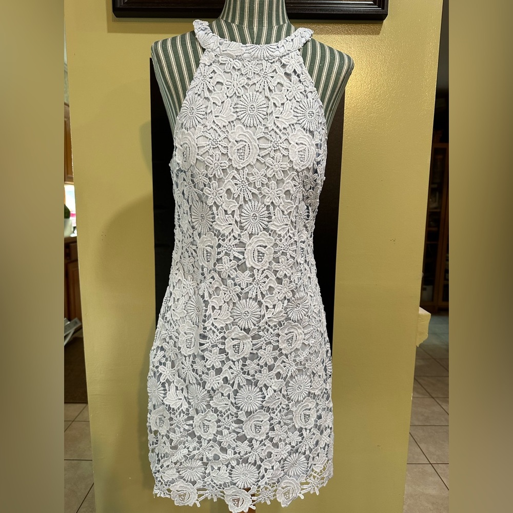 Lulu’s  Halter Dress, Baby blue, Sz Medium. EUC